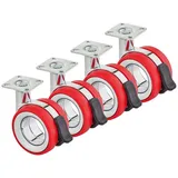 SO-TECH® Möbelrolle Premium Lenkrolle Durchmesser 75 mm, Höhe 98,5 mm, (4-St), belastbar bis 85 kg je Rolle, mit Bremse, chrom / rot rot
