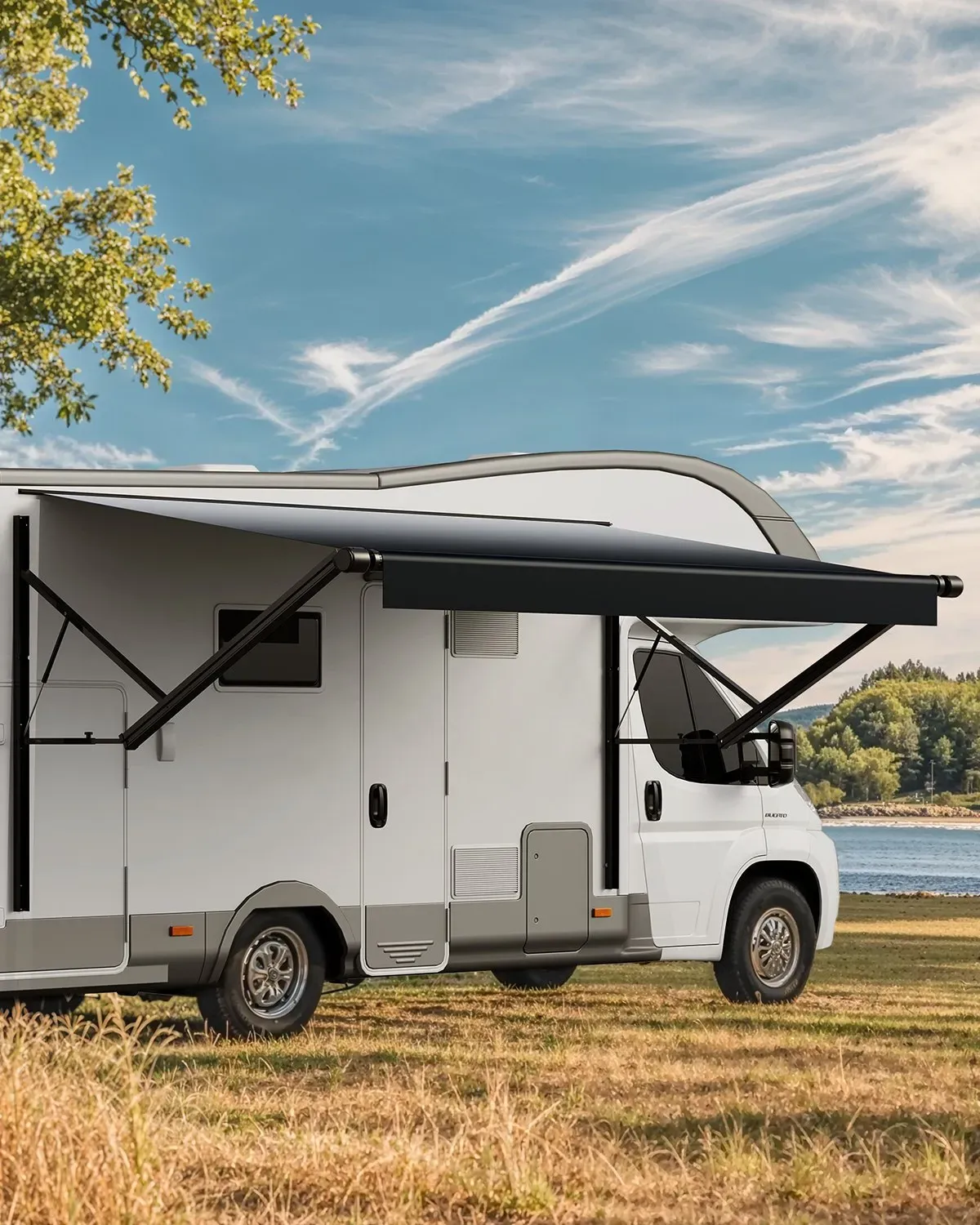 VEVOR Markise für Wohnmobile elektrische wasserdichte Modulmarkise Seitenmarkise (5504 mm) mit Aluminiumlegierungsrahmen, schwarze Außenmarkise mit Farbverlauf, Sonnenschutz passend für Camping