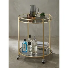 KADIMA DESIGN Goldener Servierwagen, mobiler Beistelltisch, Sicherheitsglas, Mehrzwecknutzung.