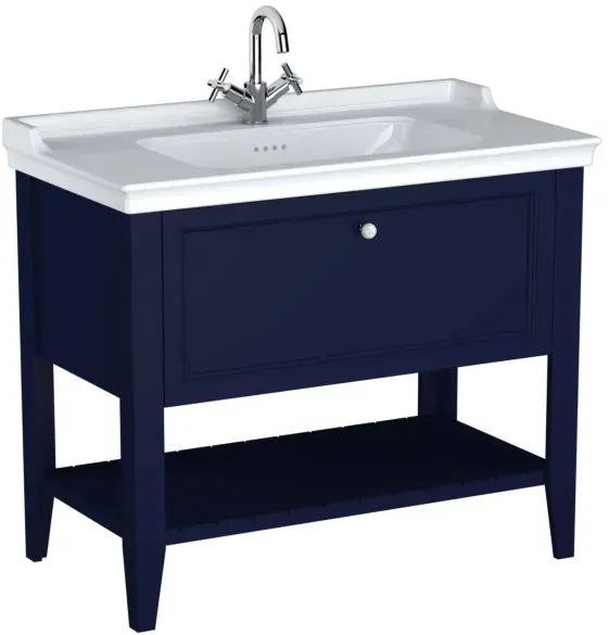 VitrA Valarte Waschtisch-Möbel-Set 65777 99,5x53x88cm, 1 Vollauszug, Korpus stahlblau/Waschtisch weiß hochglanz