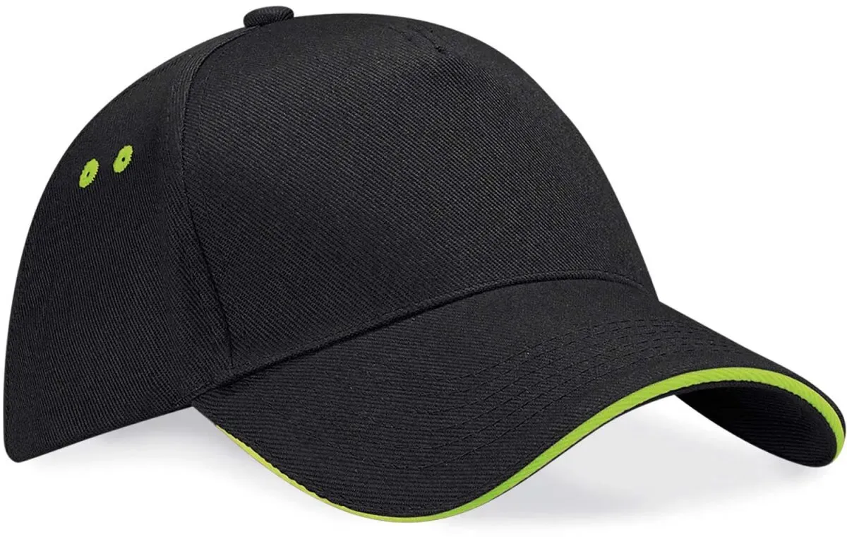 Beechfield Unisex 5-Panel Sandwich Kappe Klassische Cap B15C black/lime green one size