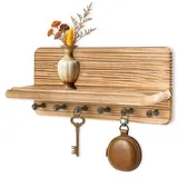 Jemyxhw Schlüsselbrett mit Ablage und 6 Haken, Schlüsselbrett Holz, Schlüsselhalter Schlüsselkasten Schlüsselboard für Eingangsbereich, Flur, Küche (Karbonisiertes Holz)