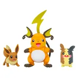 JAZWARES Pokémon - Battle Figuren 3er Pack Evoli, Morpeko und Raichu Spielset