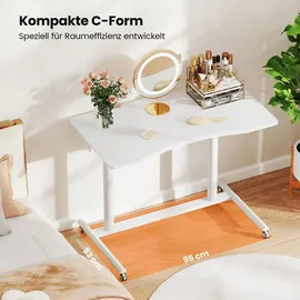 Costway Schreibtsich C-förmig mit Rollen, 70-106 cm höhenverstellbar, Kleiner Computertisch mit Metallrahmen, mobiles Stehpult, Laptoptisch, Weiß - Weiß
