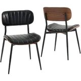 Esszimmerstühle 2er Set Küchenstühle mit Sitzfläche aus Kunstleder Schwarz