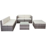 Mendler Poly-Rattan-Garnitur HWC-D24, Garten-/Lounge-Set Sofa grau, Polster creme