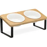 Navaris 2X Fressnapf aus Keramik mit Metall Ständer - Katzennapf Hundenapf 2 Stück im Set - Erhöhter Futternapf Katze Hund - Napf in Schwarz Natur