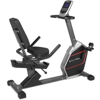 SportPlus | Sitz-Heimtrainer | Heimtrainer mit Magnetbremse 24 Widerstandsstufen, gelenk- und rückenschonend, extra weicher Sitz, bis 200 Watt, Fitnessgerät für Senioren, Schwarz/Rot