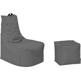 Momiralland Komfort Sitzsack XL - XXL mit Hocker Sitzkissen BodenKissen Sessel In- & Outdoor geeignet Gaming Sitzsack für Erwachsene und Kinder (Anthrazit, XL - Durchmesser 75 cm)