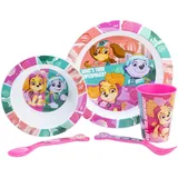 Paw Patrol Teller-Set Mikrowellengeeignet 5-teiliges Kindergeschirr Set - Becher Teller Schüssel Besteck - Robustes Kunststoff - BPA Frei - Kindermahlzeiten