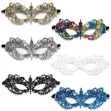 6 Stk Lace Masquerade Spitzenspitze Maske Mardi Gras Maske Männer Frauen Venezianische Masken Prom Augenmaske Set Kostüm Party Zubehör für Karneval Mardi Gras Halloween Jubiläum Festival Ball