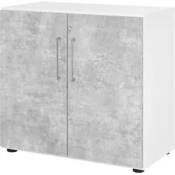 bümö Aktenschrank abschließbar, Büroschrank Holz 80cm breit in Weiß/Beton - abschließbarer Schrank mit Aktenregal für's Büro & Arbeitszimmer, Büro