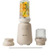 Safecourt Kitchen PureBlend - 1000W Smoothie Maker - BPA frei - inklusive To-go Trinkdeckel + Trinkhalm - Premium Tritan Mischbecher - Beige