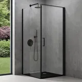 SoGood doporro Eck-Duschkabine 100x90x195cm Eckdusche in schwarz mit Hebe- und Senkmechanismus ESG-Sicherheitsglas Klarglas inkl. beidseitiger Easy-Clean-Beschichtung Ravenna36-plus