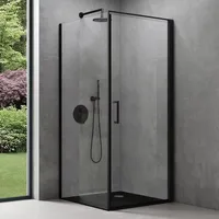 SoGood doporro Eck-Duschkabine 100x90x195cm Eckdusche in schwarz mit Hebe- und Senkmechanismus ESG-Sicherheitsglas Klarglas inkl. beidseitiger Easy-Clean-Beschichtung Ravenna36-plus