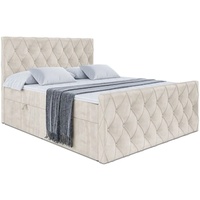 ALTDECOR Boxspringbett mit Matratze(20 cm hoch) und Topper(4 cm hoch), Polsterbett mit Kopfteil und Bettkasten - AMAY - 140x200 - H4/Taupe Samt