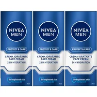 NIVEA Men Protect & Care Feuchtigkeitscreme zum Schutz von Gesicht und Hals mit UV-Filter, für alle Hauttypen – 3 Flaschen à 75 ml