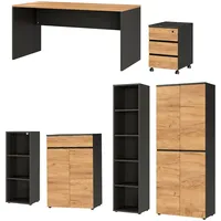 Germania Büromöbel-Set "Lissabon", braun (graphit, navarra, eiche, nachbildung), H:197cm T:145cm, Arbeitsmöbel-Sets, Büromöbel-Set