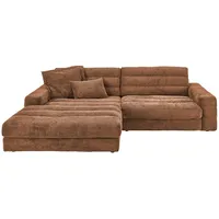 KAWOLA Ecksofa, Braun, Echtholz, 3-Sitzer, Füllung: Kaltschaum, Ottomane links,