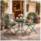 Hti-Living Bistro Sitzgruppe Metall grün Tisch mit 2 Stühlen Balkon Set Gartenmöbel