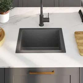 vidaXL Handgemachte Einbauspüle rechts Edelstahl schwarz 440 x 340 mm Handbetätigung