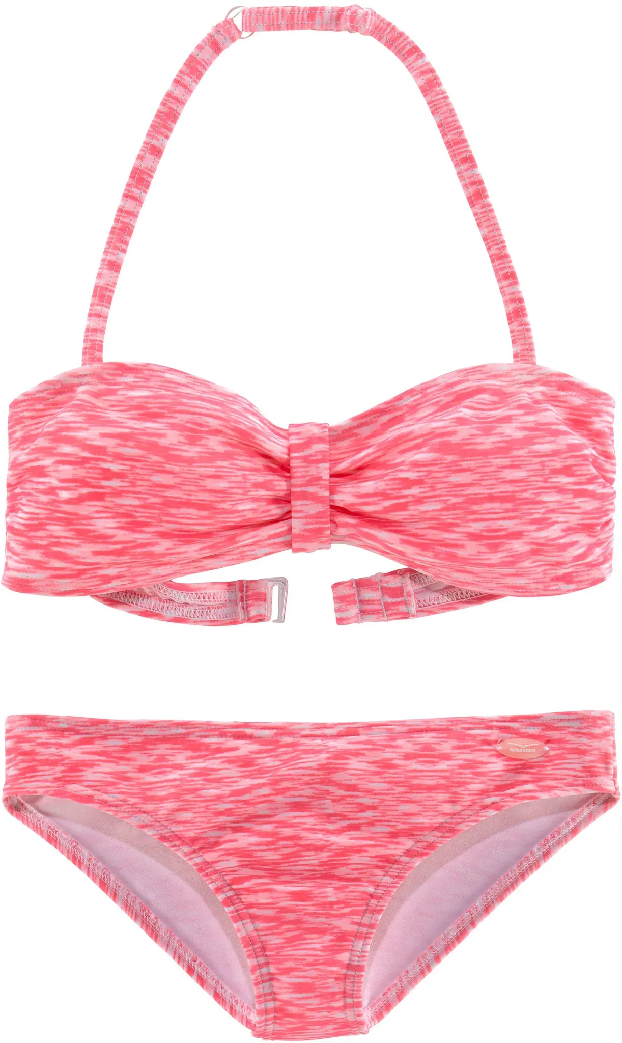 Bandeau-Bikini VENICE BEACH, Mädchen, Gr. 146/152, N-Gr, weiß (hummer, weiß), Polyamid, Melange-Effekt, Bikini-Sets, regulierbares Top, seitliche Stäbchen