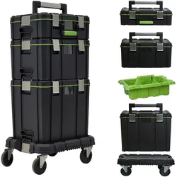 Systemkoffer Werkzeugkoffer stapelbar 3 Koffer mit Tragegriffen + Rollbrett m...