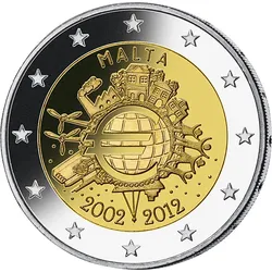 2 Euro Gedenkmünze "10 Jahre Euro" 2012 aus Malta