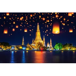 Fototapete PAPERMOON "WAT ARUN-TEMPEL DER MORGENRÖTE BANGKOK THAILAND LATERNE", bunt, B:4,00m L:2,60m, Vlies, Tapeten