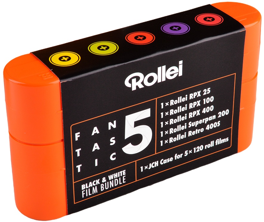 ROLLEI FANTASTIC 5 Sortiment aus 5 versch. sw Filmen 120 mit Etui