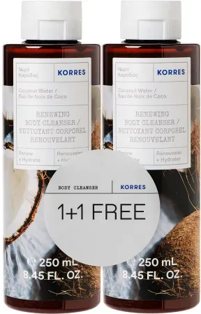 Korres Erneuerndes Körperreiniger Kokosnusswasser Flaschen 2x250ml 1+1 Promo