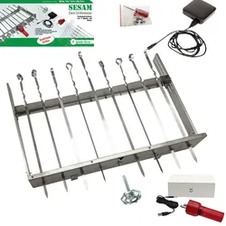 Olymp Handels GmbH Schaschlik Spießdreher Edelstahl Sesam für 9 Spieße Motor Powerbank USB Spieße