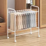 Bodenstehender Hosenständer aus Metall, Mobile Schrank-Organizer mit 20 Kleiderbügel, Hosenbügel Platzsparend mit Rollen, Wäscheständer für Schals, Jeans, Handtücher