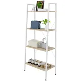 eSituro Bücherregal Leiterregal 4 Ablagen Standregal Aufbewahrung Küchenregal Badregal 60x35x148CM Weiß+hell Eiche SSTR0039