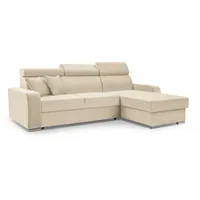 Furnix Ecksofa FRUSCCIO modernes Sofa in L-Form mit Schlaffunktion und Bettkasten, verstellbare Kopfstützen beige