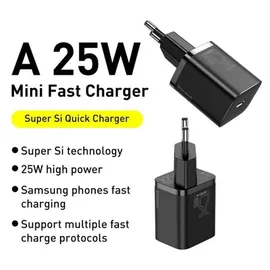Baseus Super Si 1C Schnellladegerät USB Typ C 25W Pd Qc schwarz