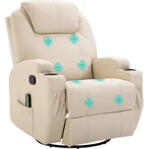 Homcom Relaxsessel mit Liegefunktion, Massagesessel elektrisch, 5 Massage-Modi, Kunstleder, Cremeweiß, 84x92x109cm Aosom