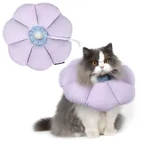 THKOFPET Halskrause Katze, Einstellbarer Katzenhalskrause, Weiche Blumen Katzenhalskrause Kragen Cone, für Katzen und kleine Hunde nach Operationen und Verletzungen (violett, M)