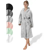 SIEGENTHAL Damenbademantel SIEGENTHAL® Damen Bademantel Frottee Velour Kapuze Flauschig Knielang, Kapuze, Gürtel, saugfähigem Frottee,Pflegeleicht und langlebig,praktische Taschen grau S-M