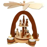 Holz Teelichtpyramide mit Heilige Familie, Natur/braun, L/B/H 20,5 x 18,5 x 26 cm
