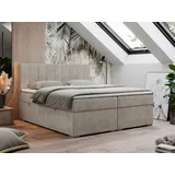MKS Meble Boxspringbett 160x200, Bett 160x200 mit Matratze und Topper, Boxspringbett mit Bettkästen, Doppelbett - LOPE - 160x200 - Beige - Struktur - H4 - Beige