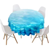 Morbuy Rund Tischdecke, Meer Drucken Rund Tischdecken Wasserdicht Lotuseffekt Abwischbar Abwaschbar Tischtuch für Dekoration Küchentisch Garten Outdoor (Durchmesser 100cm,Wasserblau)