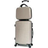 CELIMS - Handgepäck-Koffer mit Kosmetikkoffer 30 cm, zugelassen bei 100+ Fluggesellschaften | Kleiner Handgepäck-Koffer 55x40x20 | Champagne