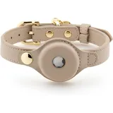 NINA WOOF Cupertino Hundehalsbänder, Geschirre und Leinen aus veganem Leder mit Hunde-Tracker-Gerätehalter, verstellbares Hundehalsband, Farbe: Beige, Größe L