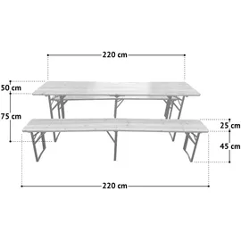 Svita Bierzeltgarnitur 3-tlg. Tisch 220 x 50 cm Natur