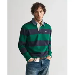 Gant für Herren. 2004083 Grün gestreiftes Poloshirt aus Chambray (M), Lässig, Baumwolle, Langarm