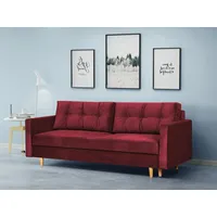 Beautysofa Schlafsofa Sigurd, mit Schlaffunktion und Bettkasten, Polstersofa aus Velours, Sofa im skandinavischen Stil rot