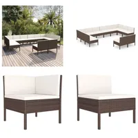 vidaXL 12 tlg. Garten Lounge Set mit Auflagen Poly Rattan Braun - Garten-Sofagarnitur - Garten-Sofagarnituren - Gartensofa-Set - Gartensofa-Sets - Braun