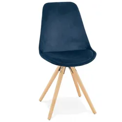 Vintage Esszimmerstuhl Samt Buchenholz | Retro Sessel Gepolstert | Gemuetlicher Hocker Benzinblau | Zeitloses Design | Kadima Design