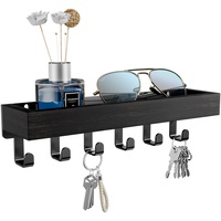 SWTYMIKI Schlüsselbrett mit Holztablett und 6 Haken - Multifunktionales Schlüsselhalter/Schlüsselboard, Schlüsselbrett mit Ablage für Flur, Schlafzimmer & Küche, Hängen Küchenbesteck